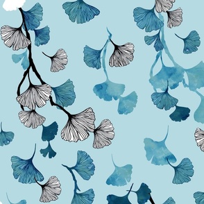 Ginkgo leaves on teal