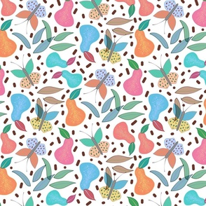 Retro Fruity Garden (Abstract) - white, medium 