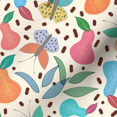 Retro Fruity Garden (Abstract) - cream beige, medium 