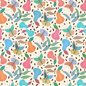 Retro Fruity Garden (Abstract) - cream beige, medium 