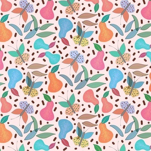 Retro Fruity Garden (Abstract) - blush pink, medium 