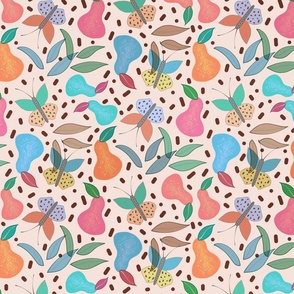 Retro Fruity Garden (Abstract) - blush beige, medium 