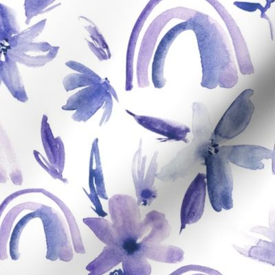 Amethyst magic rainbows with florals - watercolor whimsical pattern for modern nursery a371-6