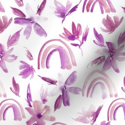 magic lilac rainbows with florals - watercolor whimsical pattern for modern nursery a371-7