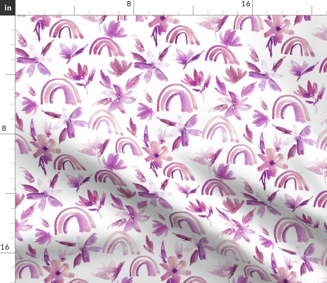 magic lilac rainbows with florals - watercolor whimsical pattern for modern nursery a371-7
