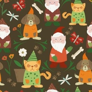 Cute Pets and Garden Gnomes Chocolate Brown