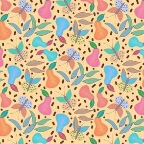 Retro Fruity Garden (Abstract) - orange cream, medium 