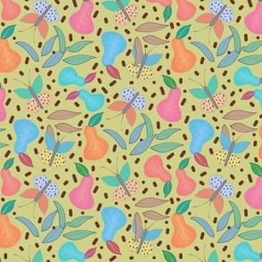 Retro Fruity Garden (Abstract) - pistachio green, medium 