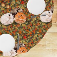 Three Foxes Nap on Autumn Leaves for Pillow