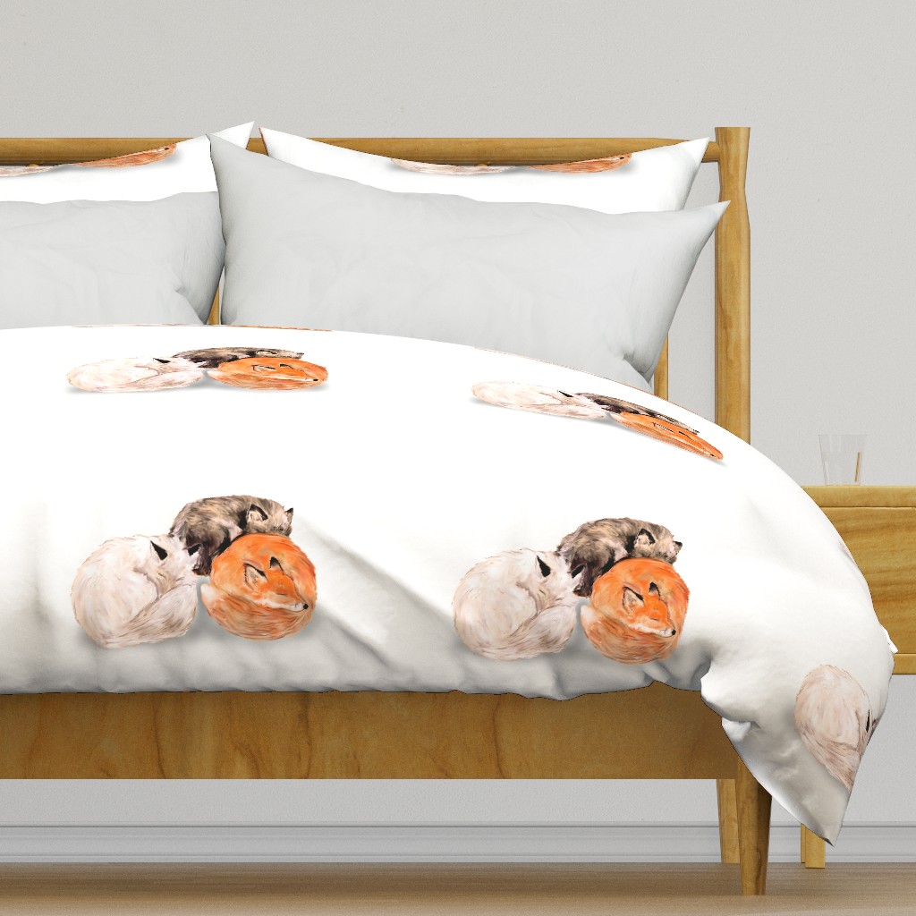 Three Foxes Nap on White for Pillow