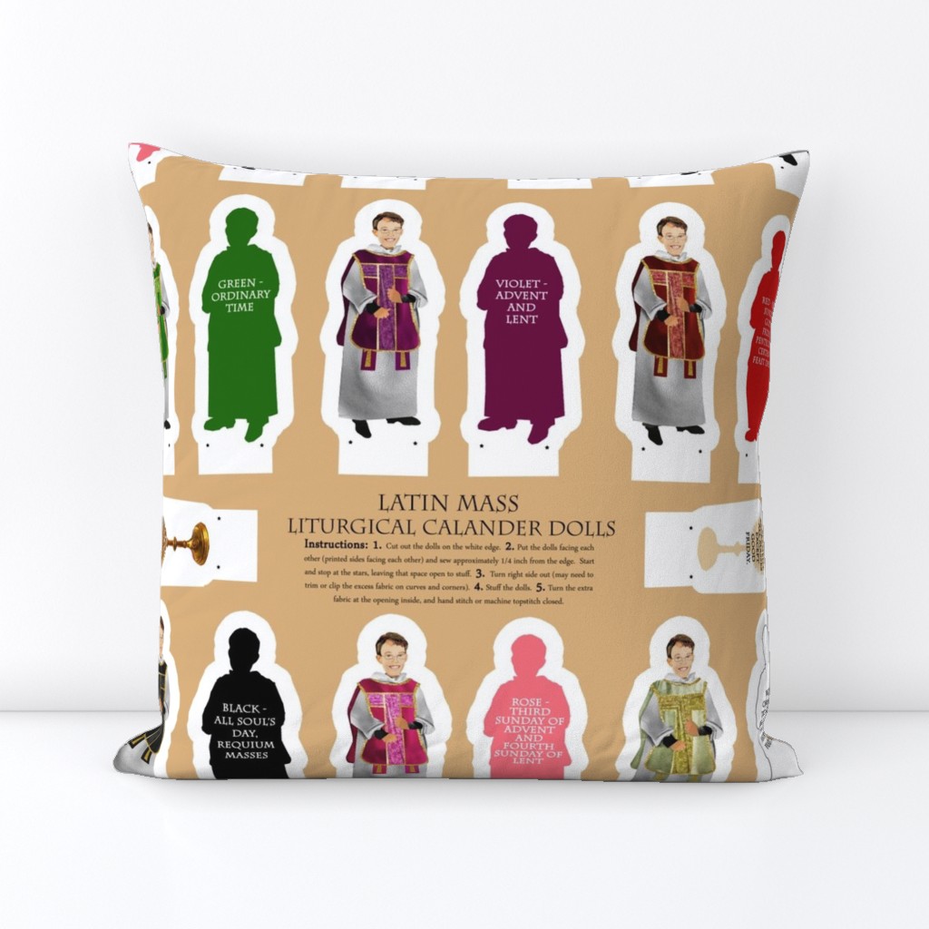 Cut and Sew Latin Mass Liturgical Calendar dolls 27 by 18 inches