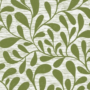 Leafy vines - olive green - large scale
