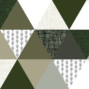 6" triangle wholecloth: charcoal arrows + seaweed, latte, sage, forest, olive