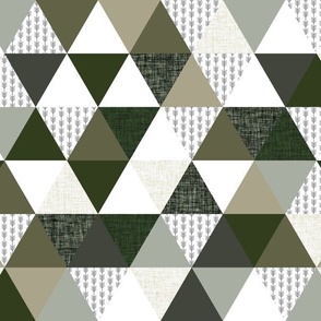 2" triangles: charcoal arrows + seaweed, latte, sage, forest, olive