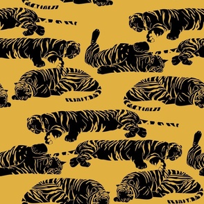 Sleeping Tigers - Black on Mustard Yellow 