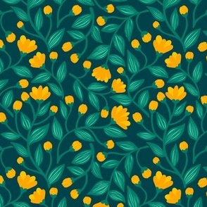 Buttercup Floral- Yellow & Teal