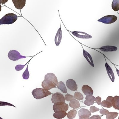 A few different purple-ish hand-painted watercolor leaves