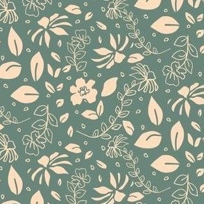 Teal and White Line Floral