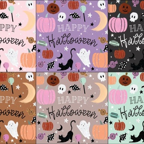 6 loveys: happy halloween pink, purple, black, orange, mauve, aqua