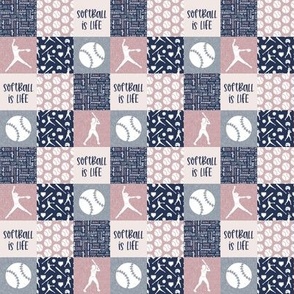 (1" scale) Softball is life - Softball wholecloth - patchwork sports - mauve and blue - C21