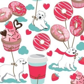 Great Pyrenees Dogs and donuts cupcakes and coffee cups white background