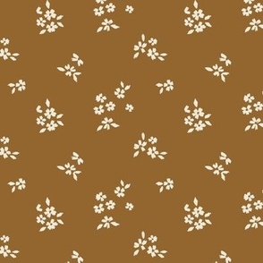 Dainty Cream Flower Sprigs on Cinnamon Brown