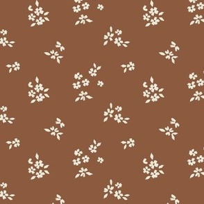 Dainty cottagecore flower Sprigs on Rich Cocoa brown