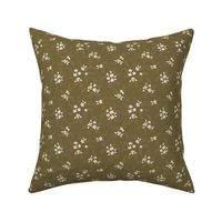 Dainty Fall Flower Sprigs on Olive Green