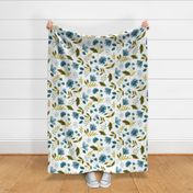 Jumbo Small colorful spring flowers blue gray on white