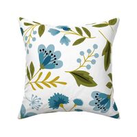 Jumbo Small colorful spring flowers blue gray on white