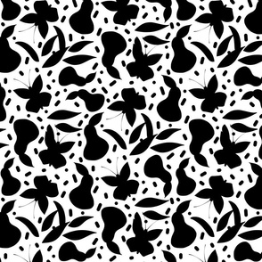 Retro Fruity Garden (Abstract) - black on white, medium 