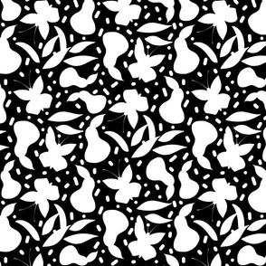 Retro Fruity Garden (Abstract) - white on black, medium 