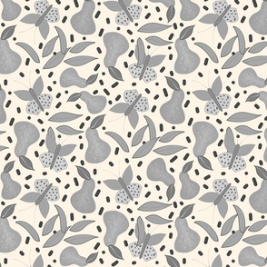 Retro Fruity Garden (Abstract) - greyscale on cream, medium 