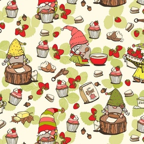 Strawberry Cupcake Baking Gnomes by Kim Marshall Studio 