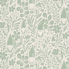 Garden Gnomes - light green and cream - medium