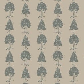 Handmade carved forest tree block print seamless pattern. 