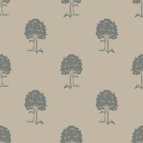  Handmade carved forest tree block print seamless pattern. 