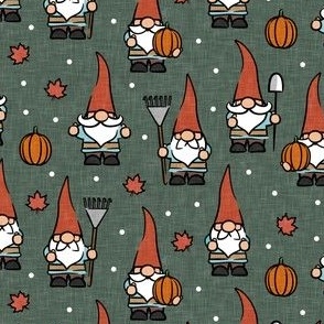 fall gnomes - green - autumn leaves and pumpkins - LAD21