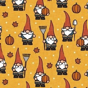 fall gnomes - yellow - autumn leaves and pumpkins - LAD21