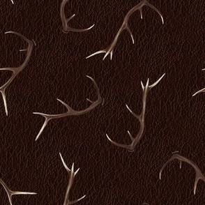 Antlers on dark leather texture