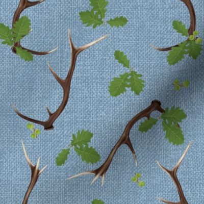 Oak and Antlers on light Woad Blue