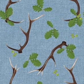 Oak and Antlers on light Woad Blue