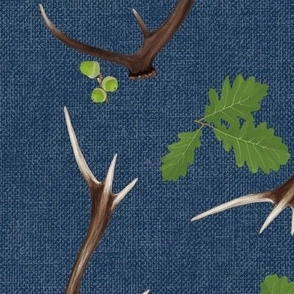 Oak and Antlers on Woad Blue (large)