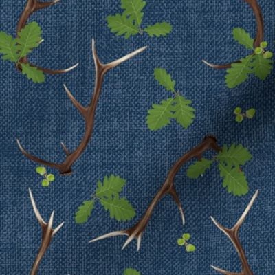 Oak and Antlers on Woad Blue