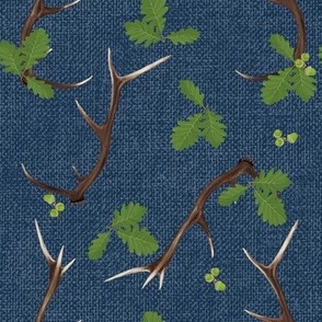Oak and Antlers on Woad Blue