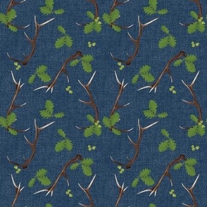 Oak and Antlers on Woad Blue (small)