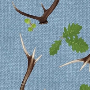 Oak and Antlers on light Woad Blue (large)