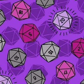 Tossed d20 in Silver & Purple (Large Scale)