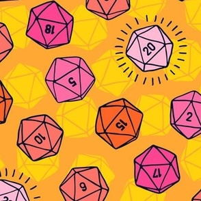 Tossed d20 in Pink & Orange (Large Scale)