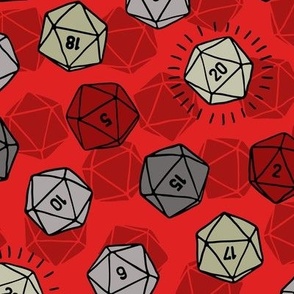 Tossed d20 in Silver & Red (Large Scale)